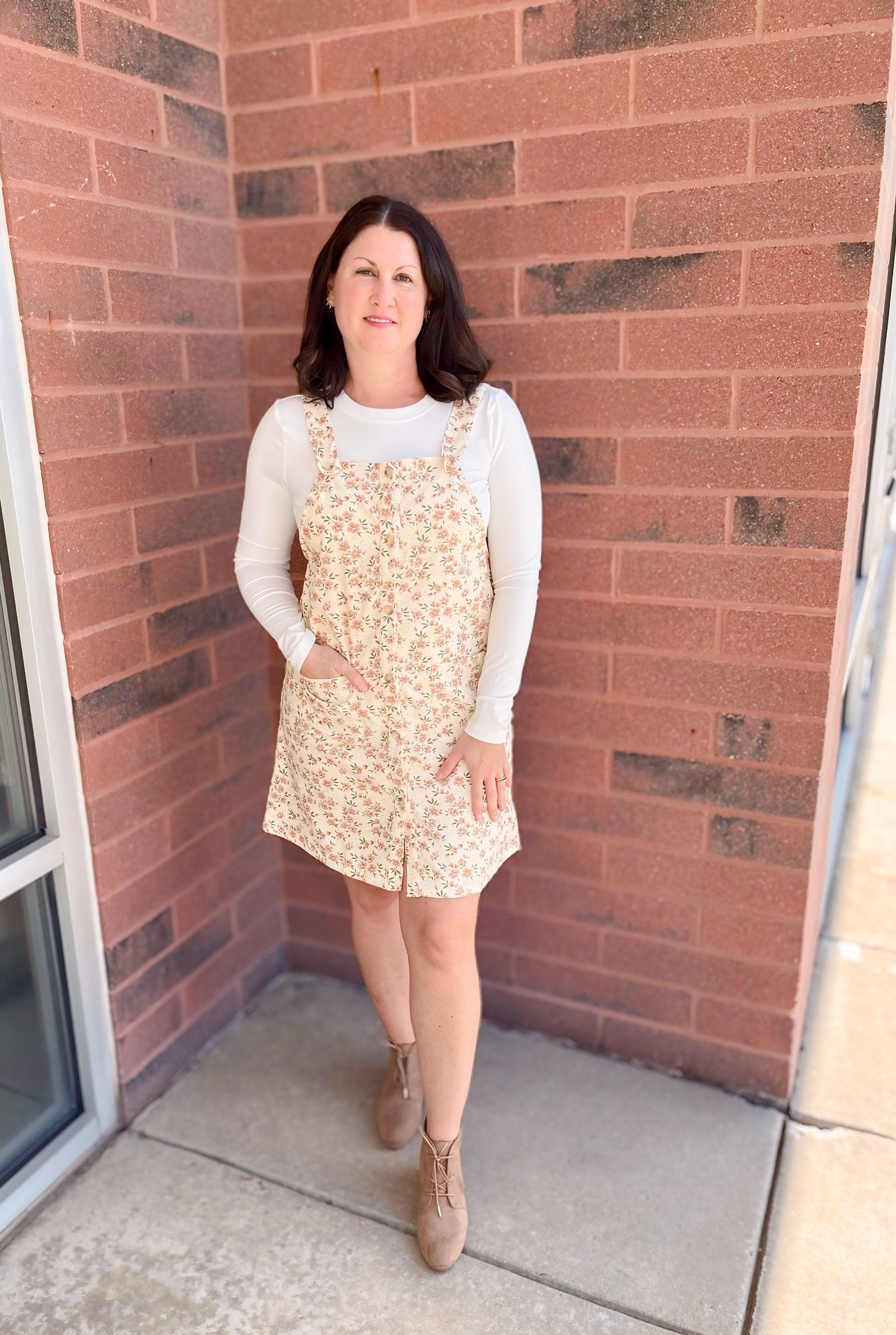 Fall Into Floral Overall Dress – The Promise Boutique, LLC
