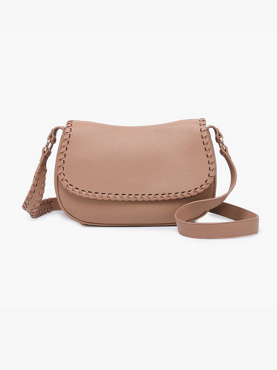 Daia Flapover Crossbody w/ Whipstitch Strap: Taupe