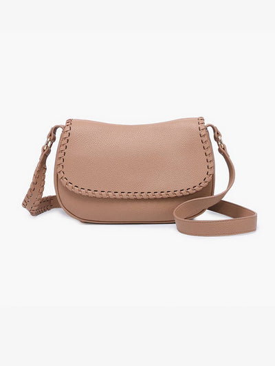 Daia Flapover Crossbody w/ Whipstitch Strap: Taupe