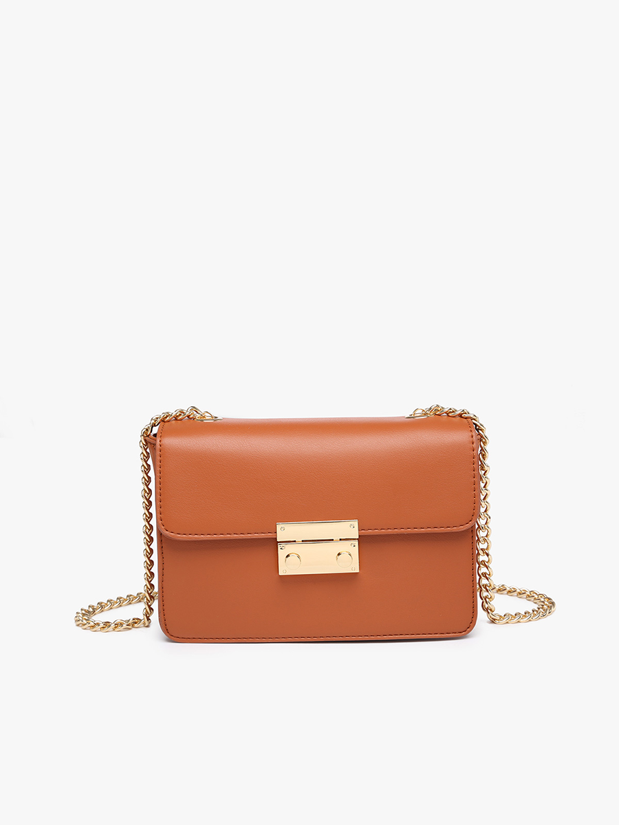 Quinn Chain Strap Crossbody w/ Push Lock: Lt. Brown