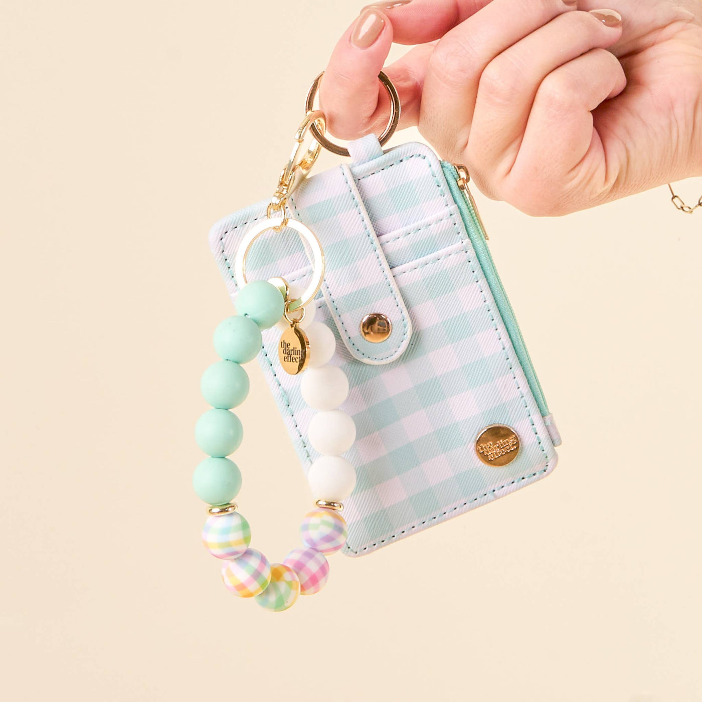 The Darling Effect Keychain Wallet: Gingham Green