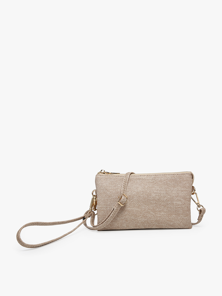 Riley 3 Compartment Crossbody/Wristlet: Almond