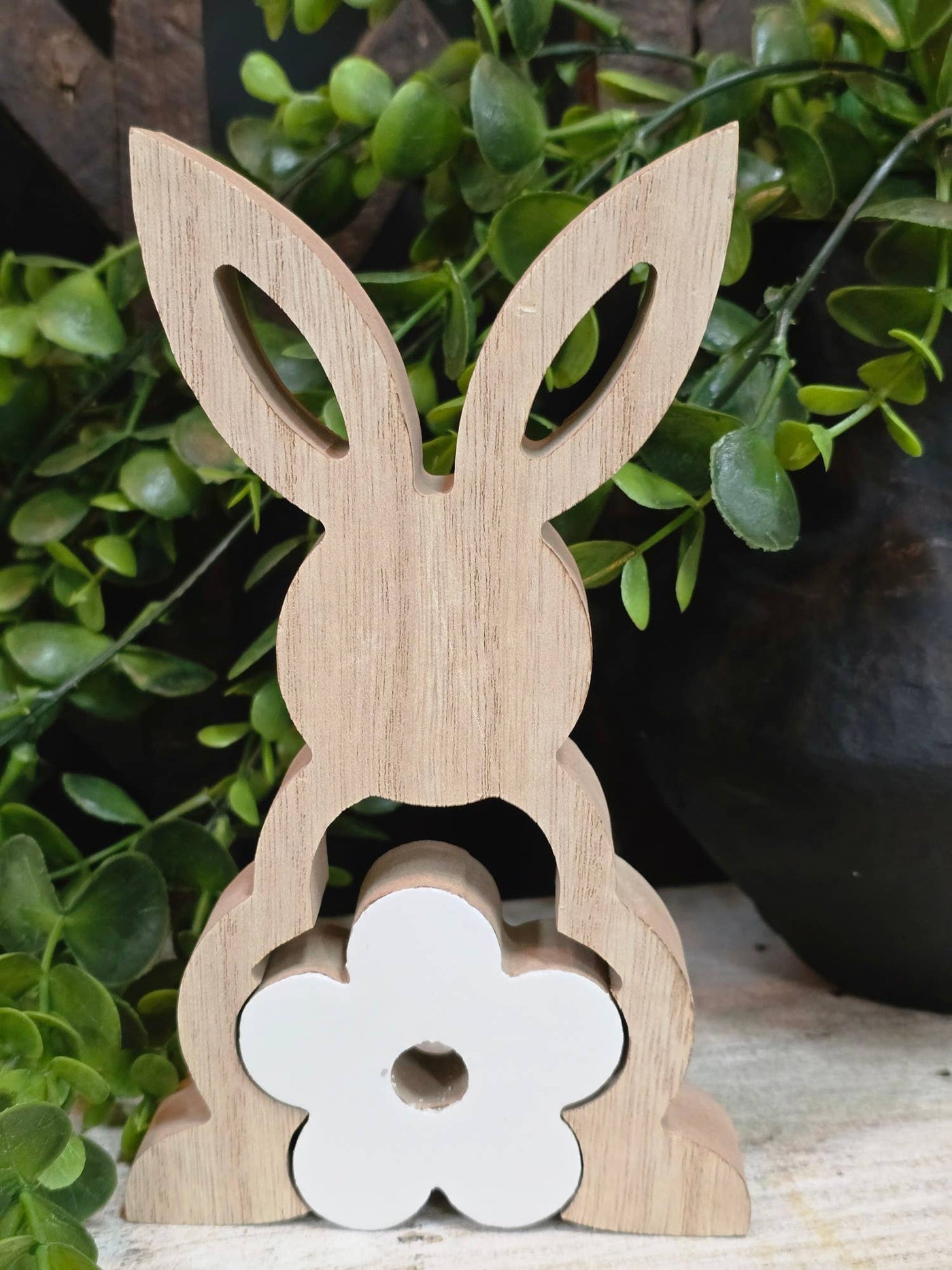 Flower Bunny Wood Decor