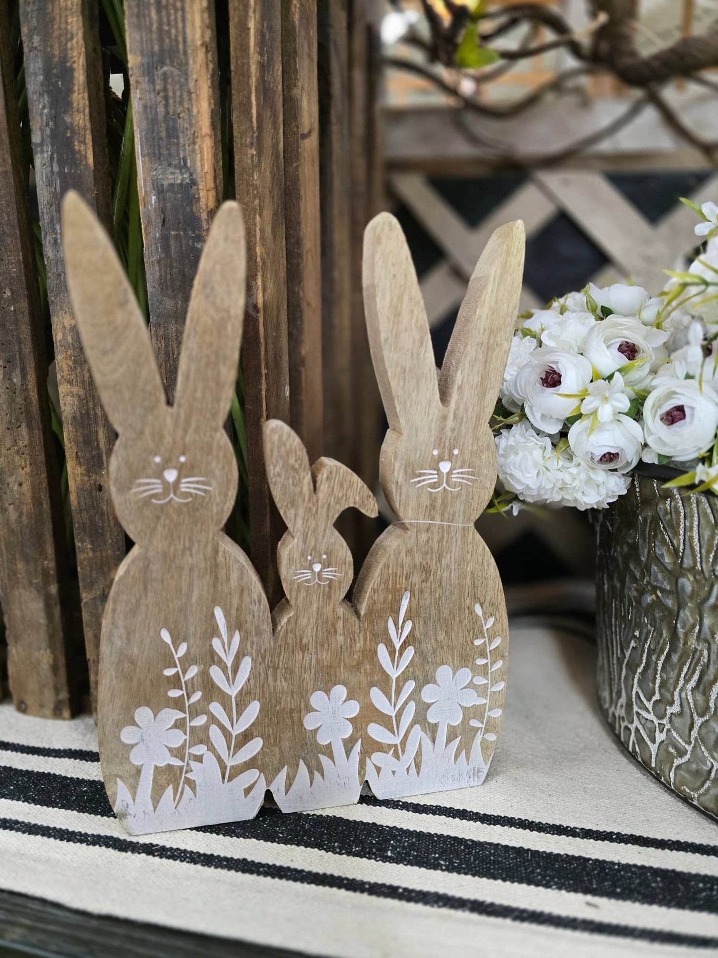 Trio Wooden Bunny Family Decor