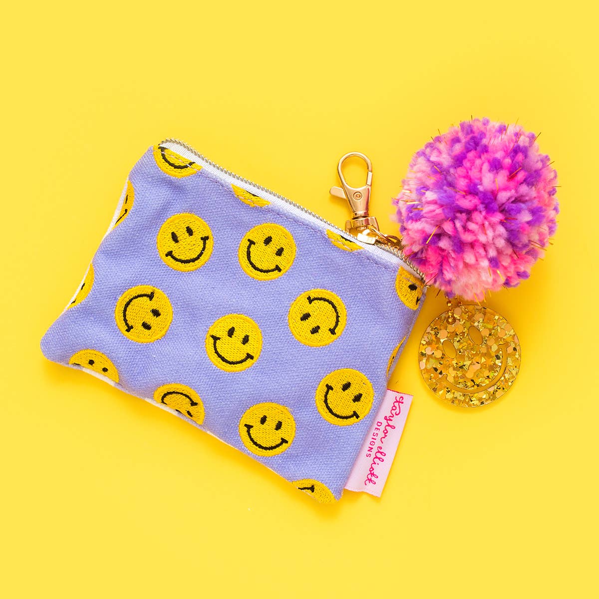 Mini Happy Face Card Holder Keychain Pouch: Taylor Elliott Designs