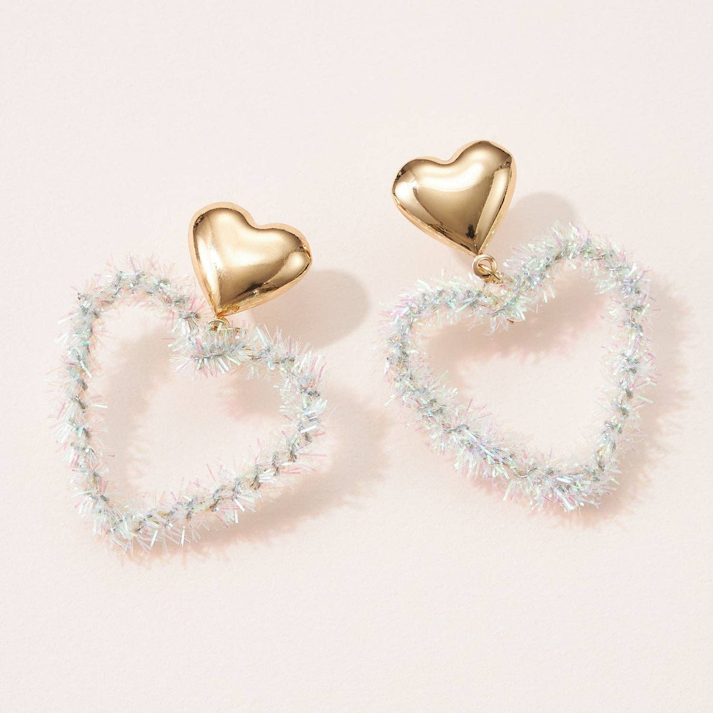 Shimmering Love TInsel Heart Post Earrings