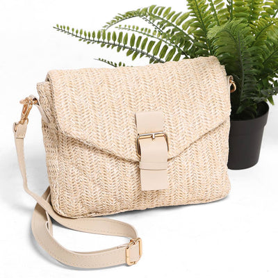 Nyah Straw Crossbody Bag: Khaki