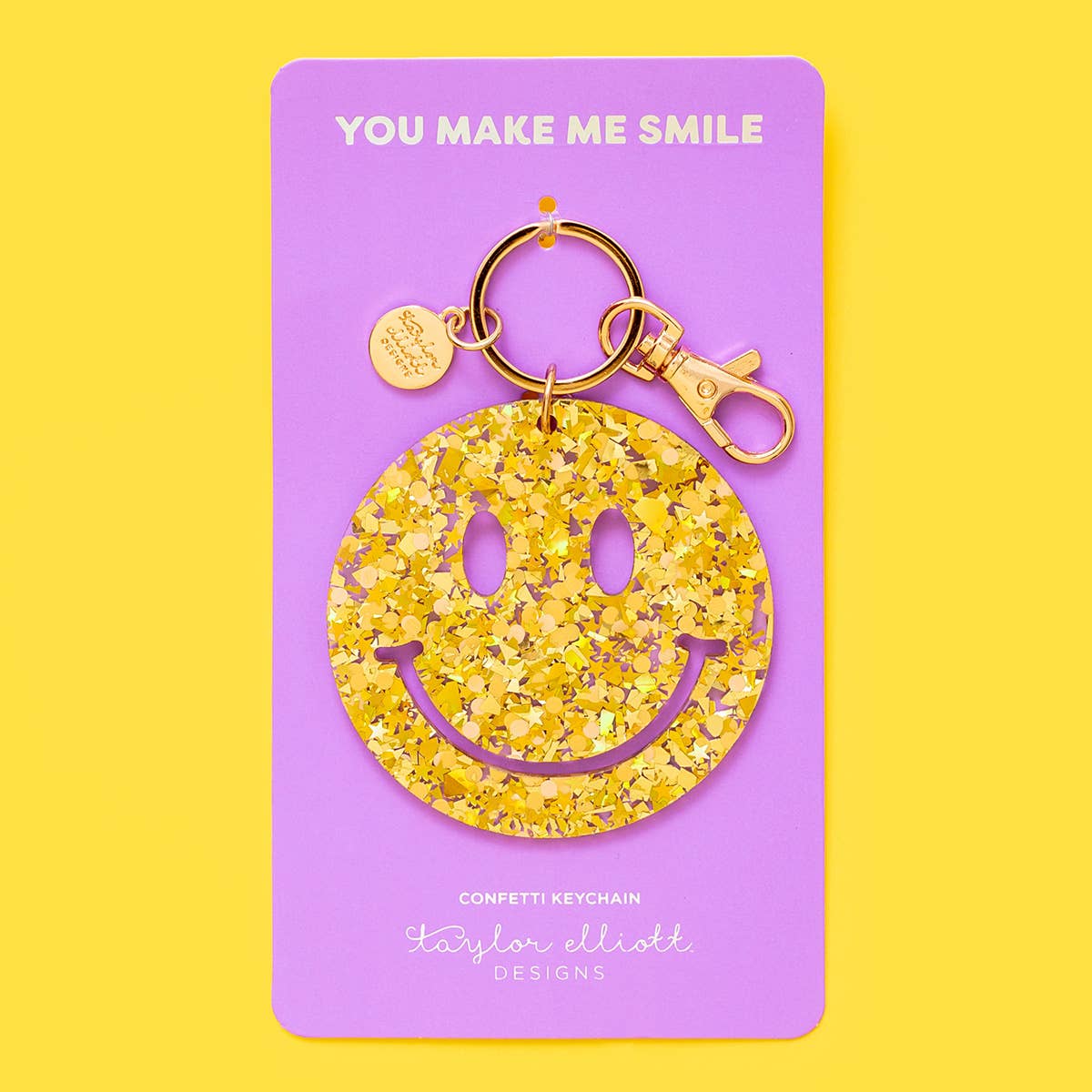 Gold Confetti Happy Face Keychain: Taylor Elliott Designs