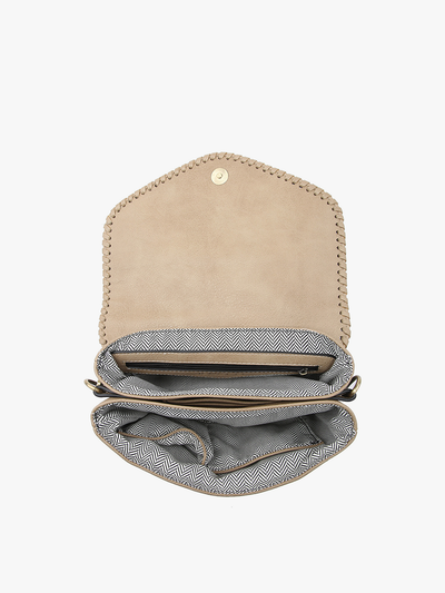 Sloane Flapover Crossbody w/ Whipstitch and Tassel: Brown