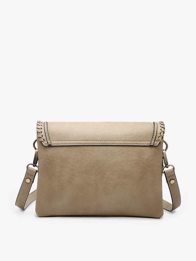 Sloane Flapover Crossbody w/ Whipstitch and Tassel: Brown