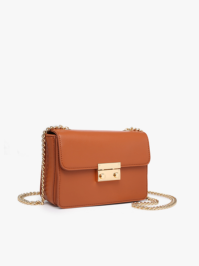 Quinn Chain Strap Crossbody w/ Push Lock: Lt. Brown