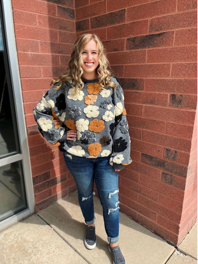 Floral World Gray Sweater