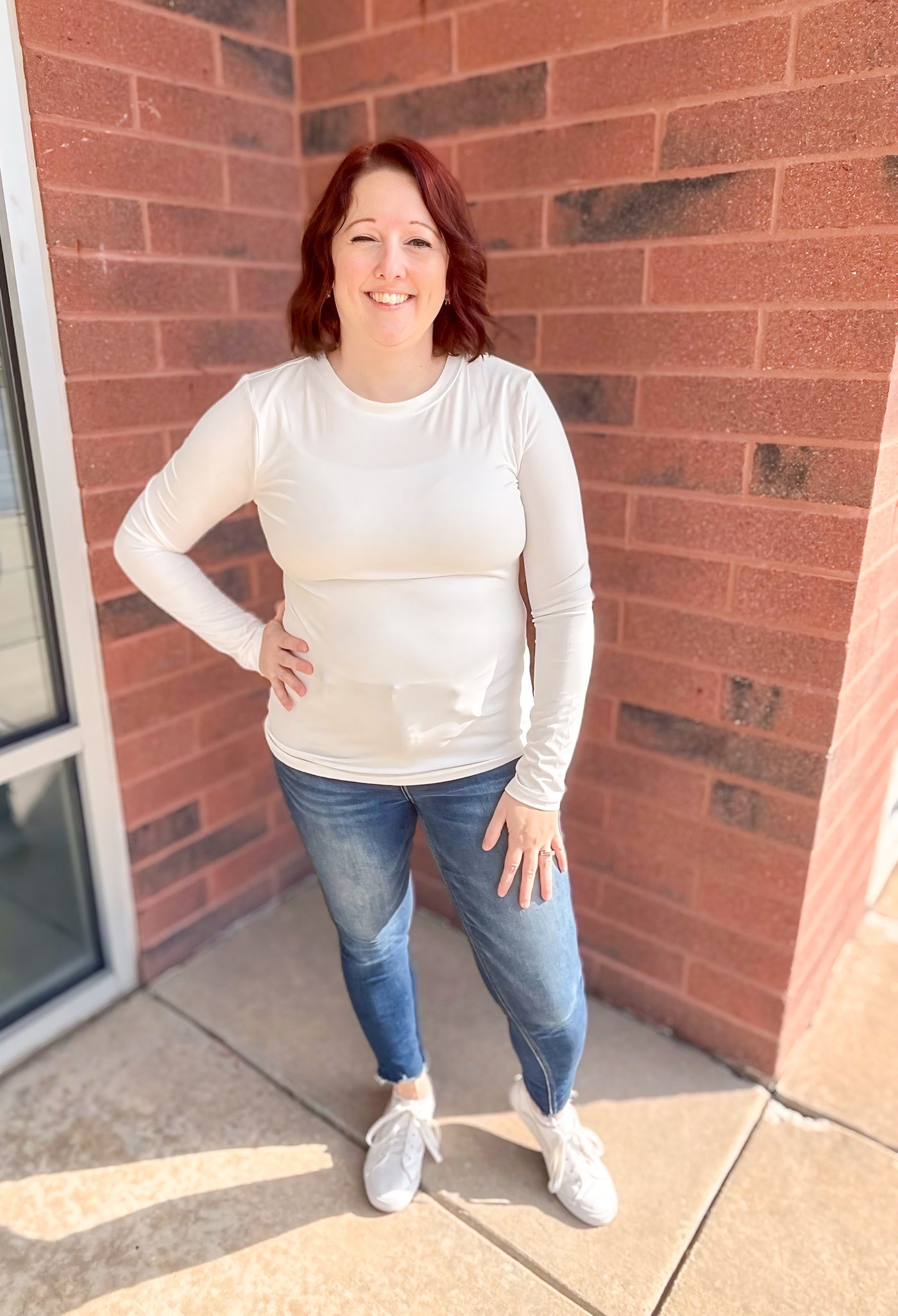 The Basic Long Sleeve Round Neck Top- Off White