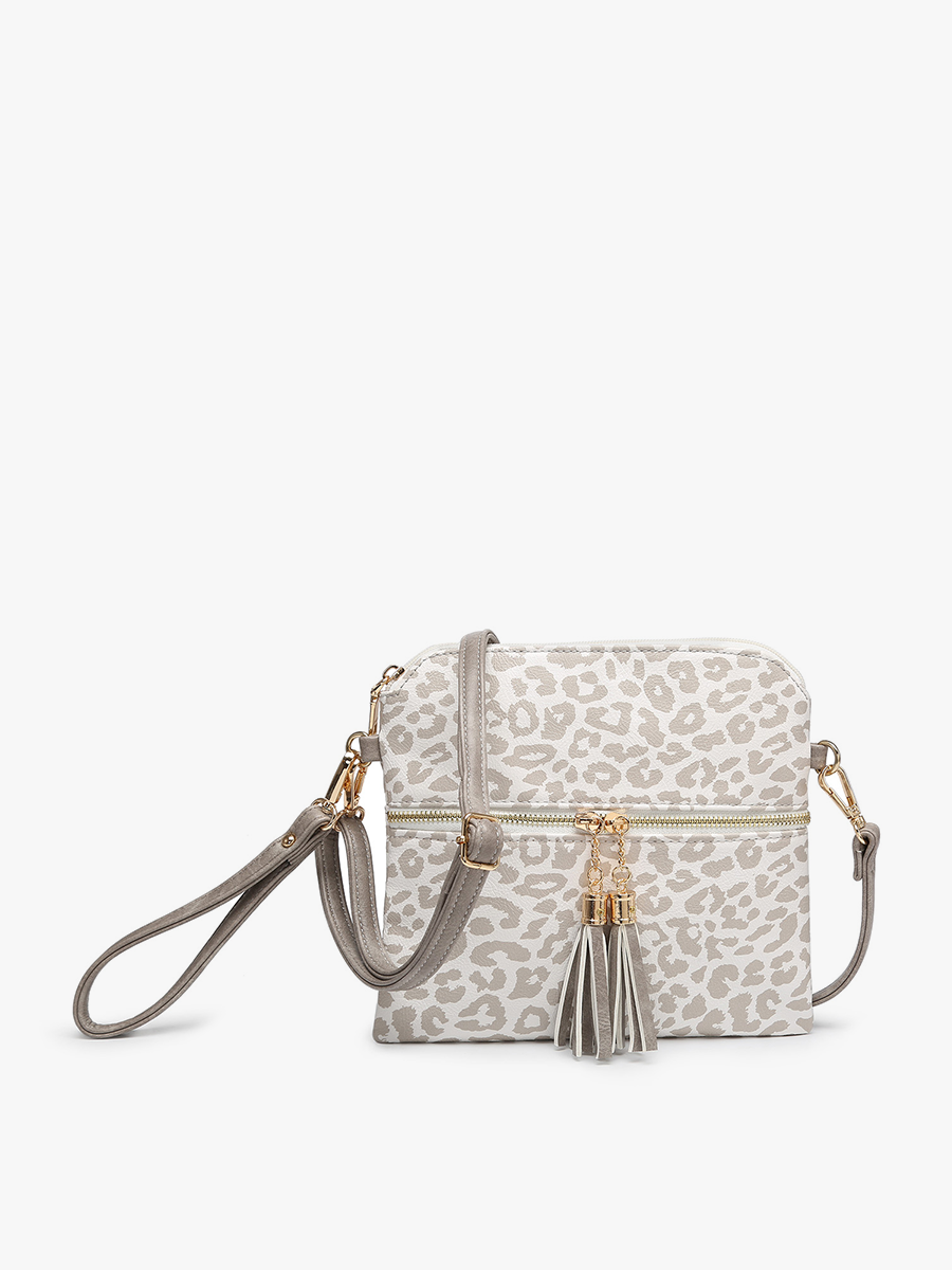 Tara Crossbody: Cheetah-Grey/White