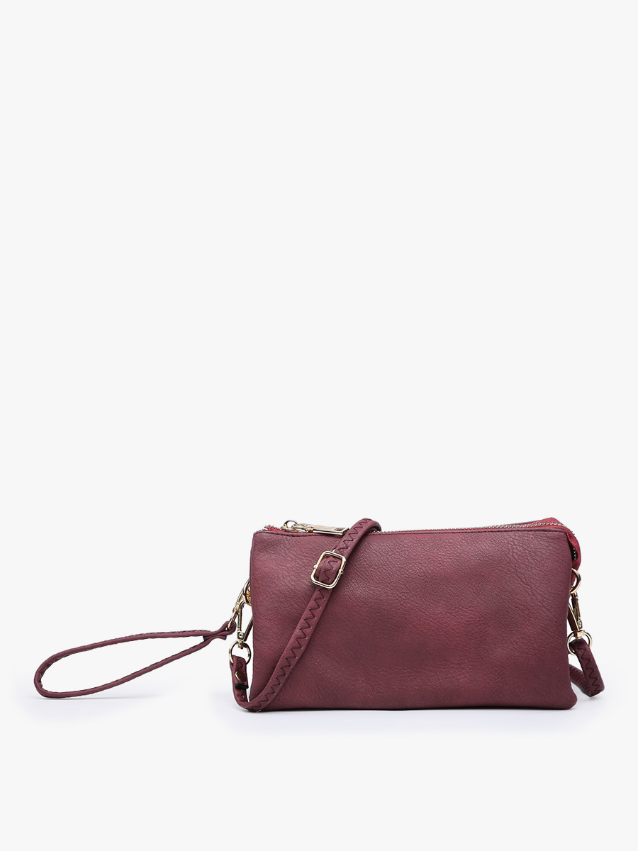Riley 3 Compartment Crossbody/Wristlet: Maroon