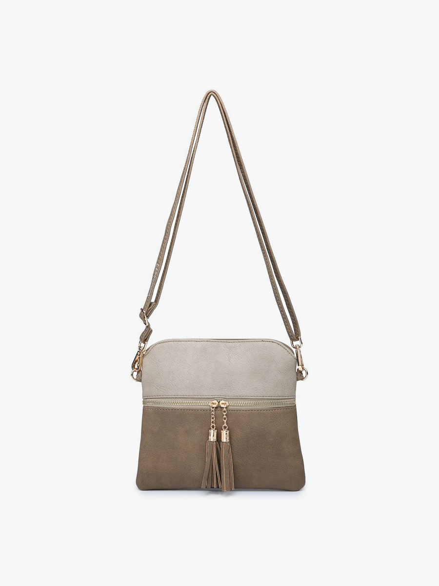 Tara Double Zip Crossbody Bag/Wristlet: Khaki/ Light Khaki