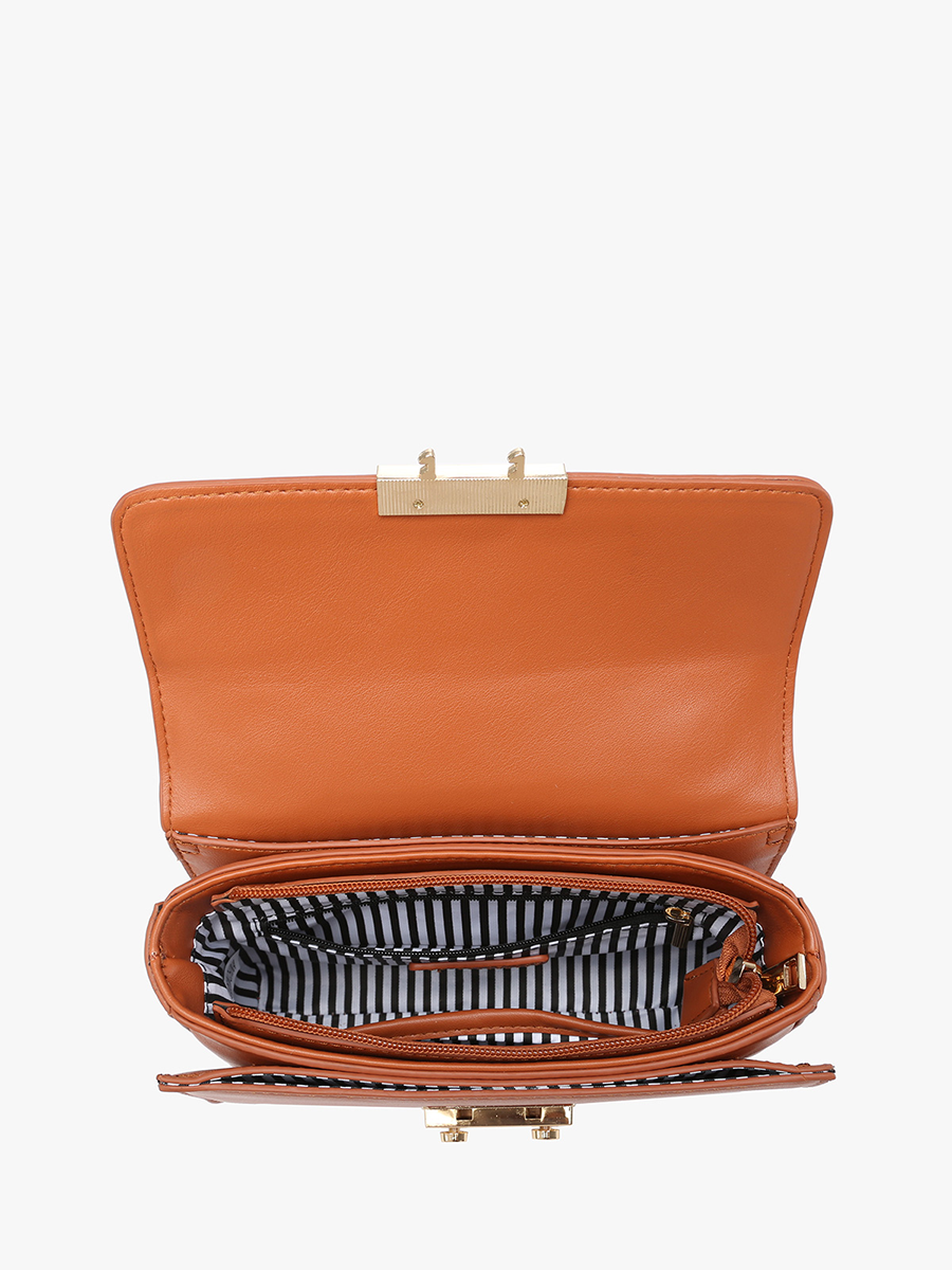 Quinn Chain Strap Crossbody w/ Push Lock: Lt. Brown