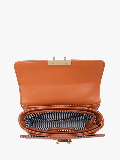 Quinn Chain Strap Crossbody w/ Push Lock: Lt. Brown