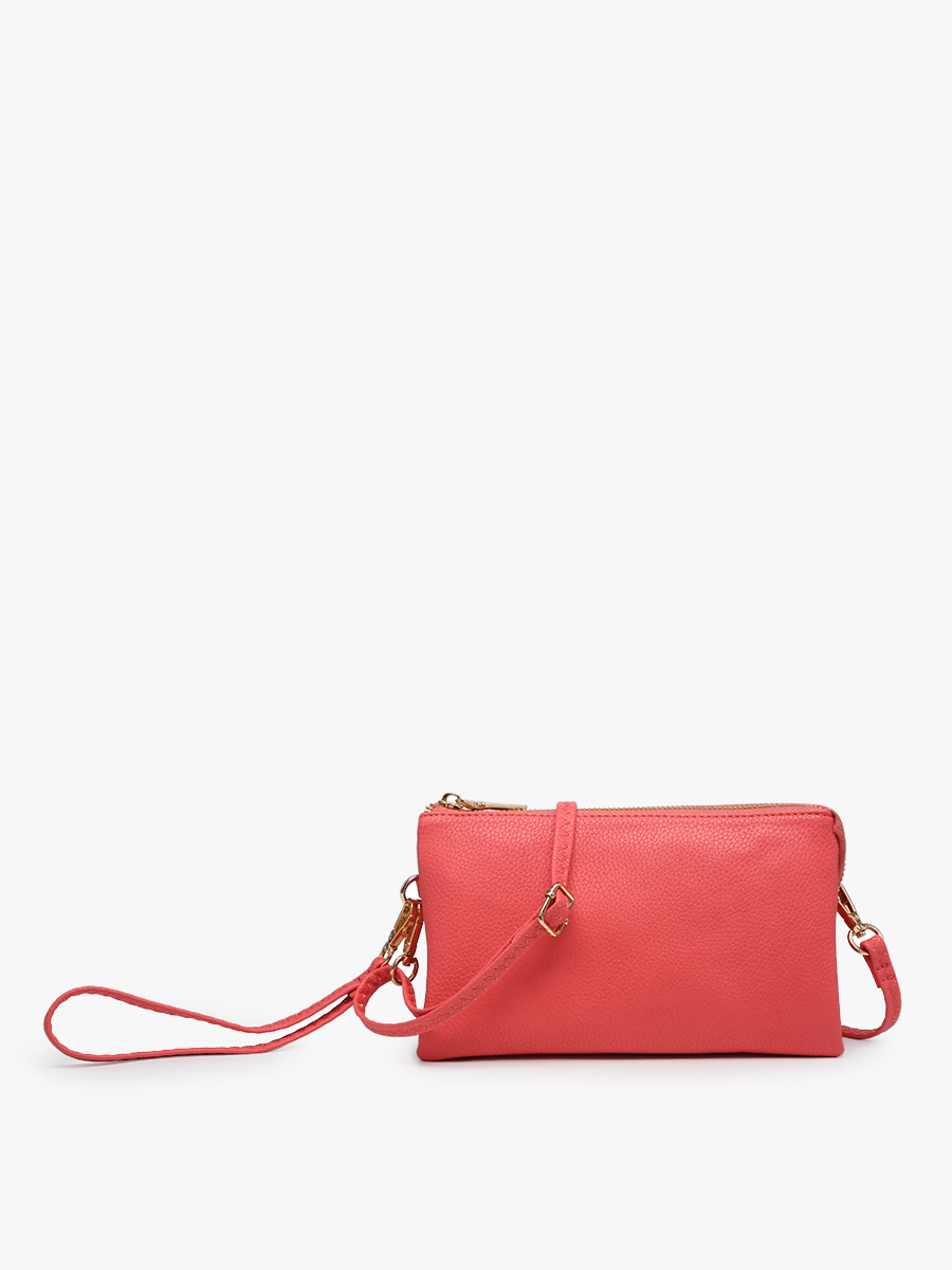 Riley 3 Compartment Crossbody/Wristlet: Coral