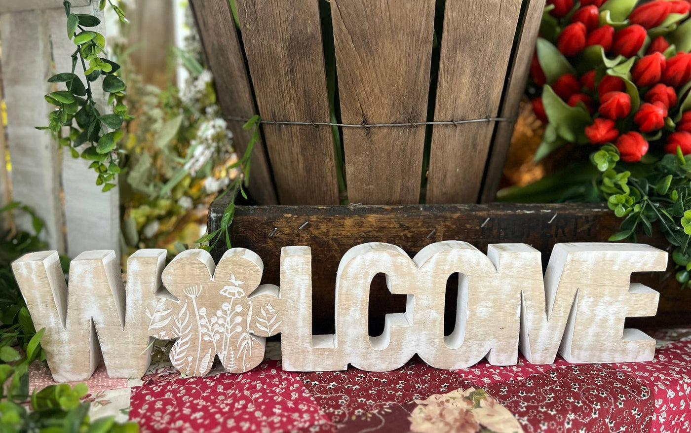 Antique White Welcome Wooden Sign
