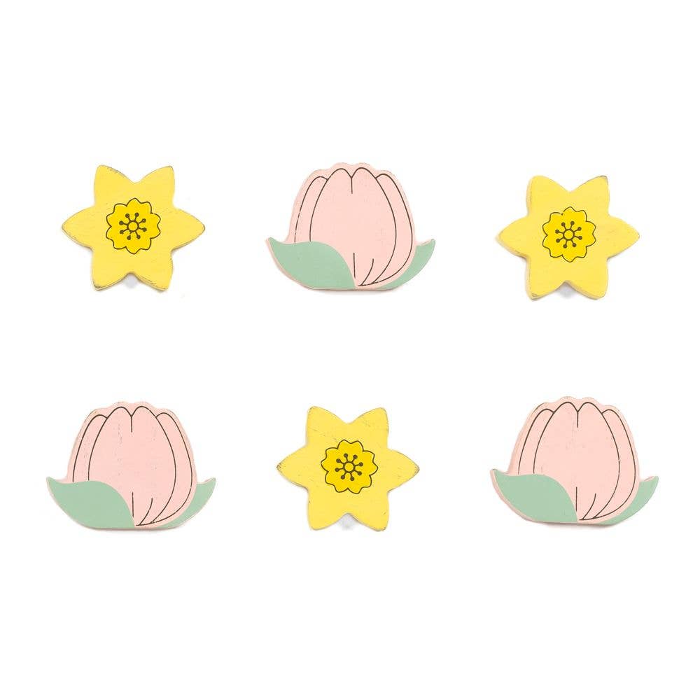 Small Tulip & Daffodil Wood Set Of 6