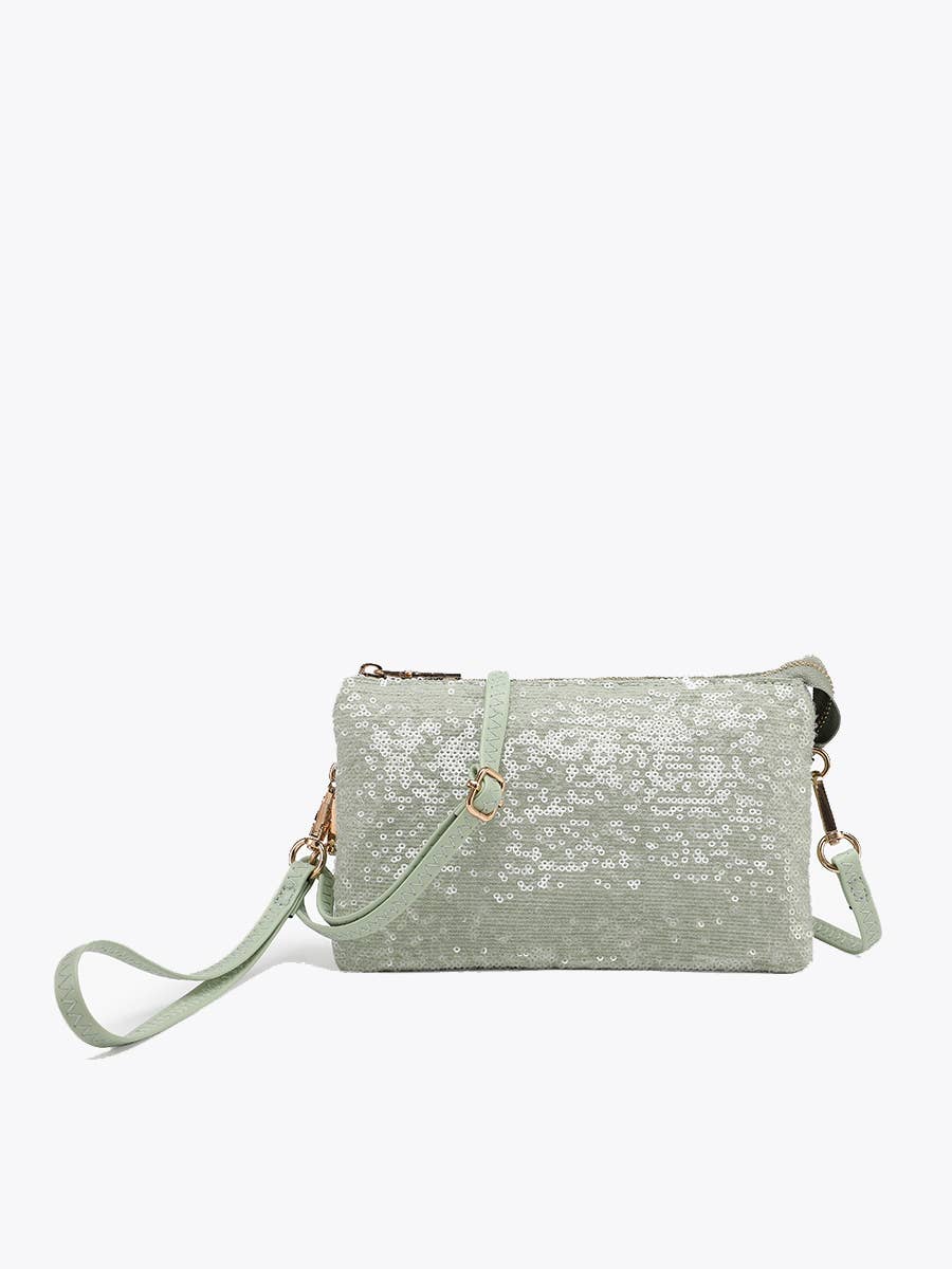 Riley Sequin 3 Compartment Crossbody/Wristlet: Lt. Green