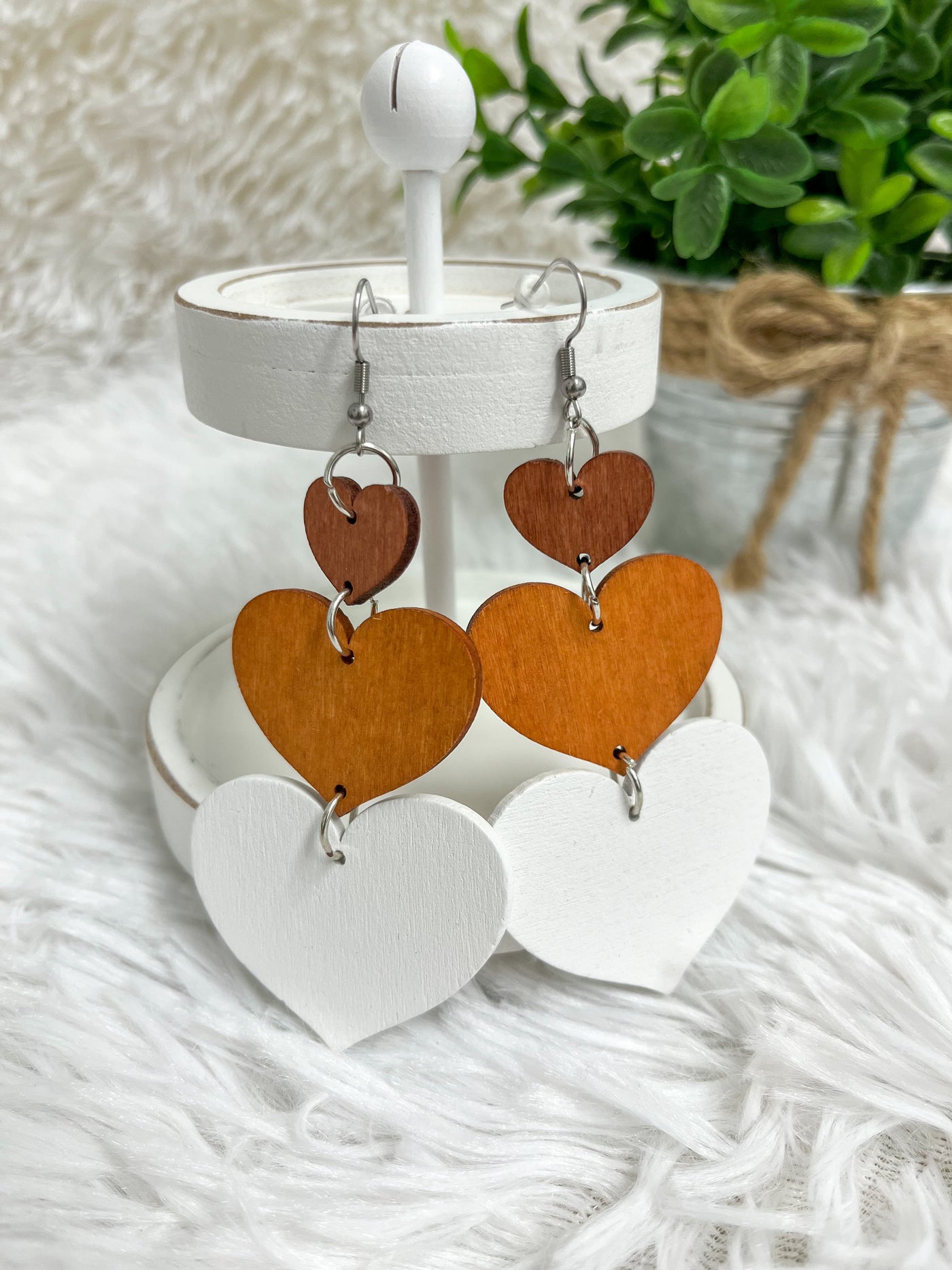 Triple Love Wooden Earrings