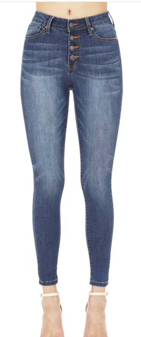 Button Me Up Q5004 High Mid Rise Med Wash Button Fly Skinny Jeans