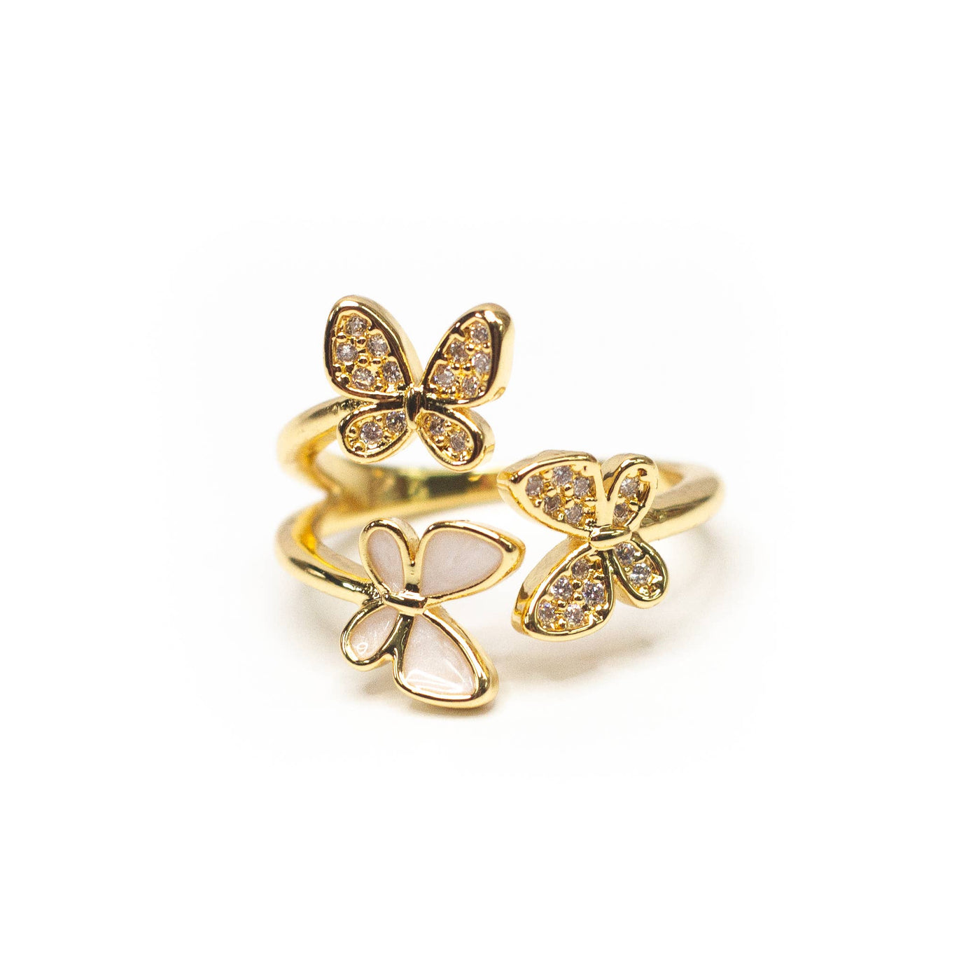 Butterfly CZ 18K Adjustable Ring