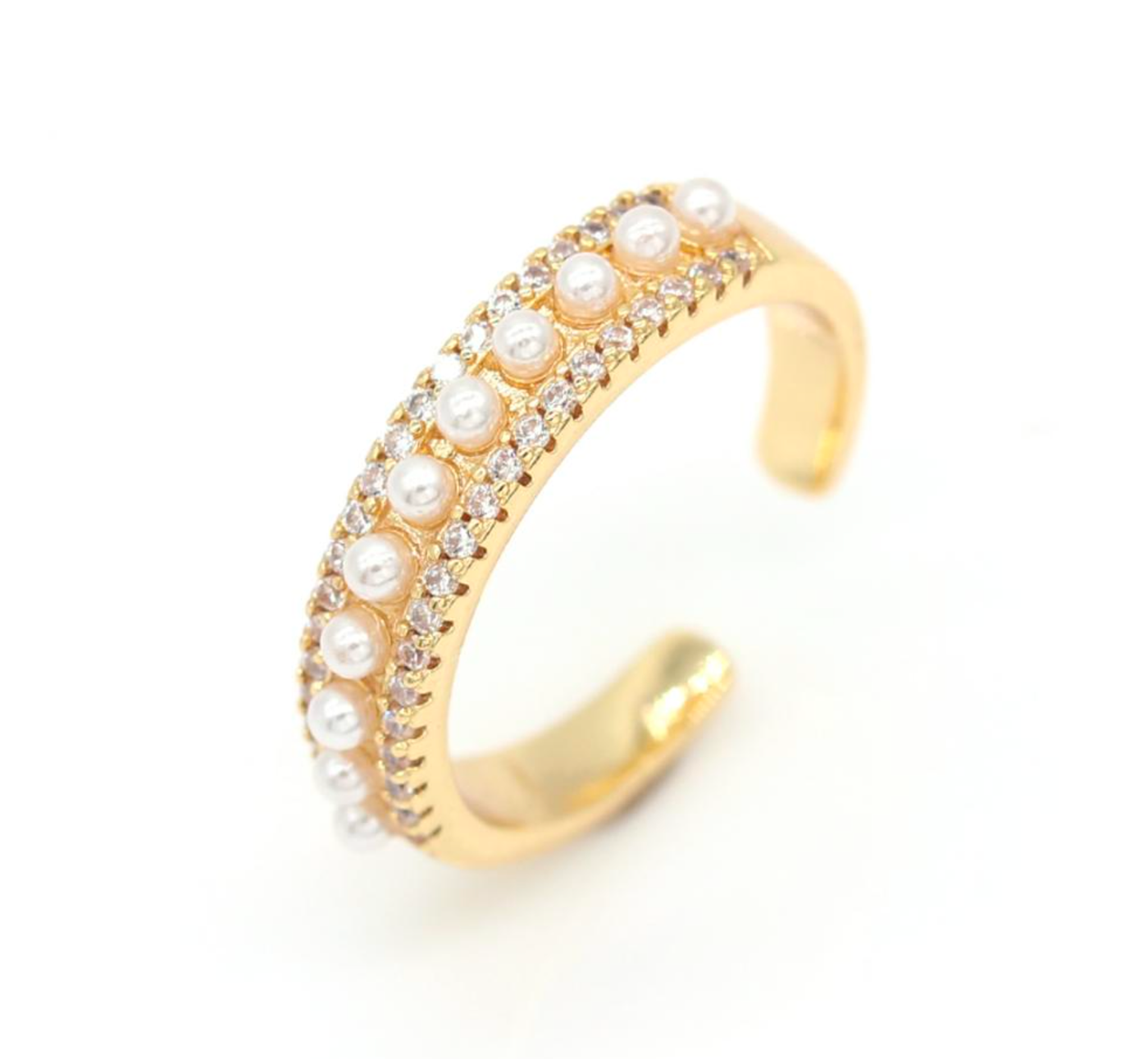 Pearl Cz Band Adjustable Ring