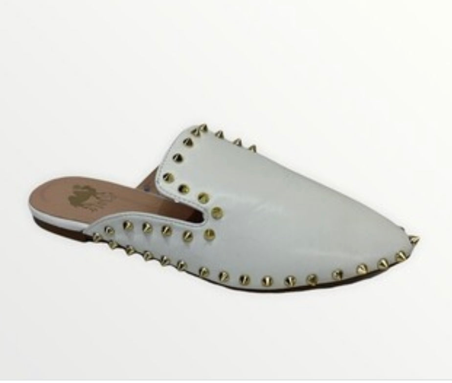 On Point White Studded Mule Shoes