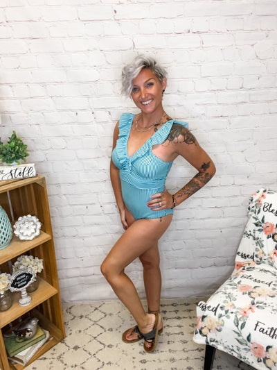 Make a Splash Blue Striped Swimsuit