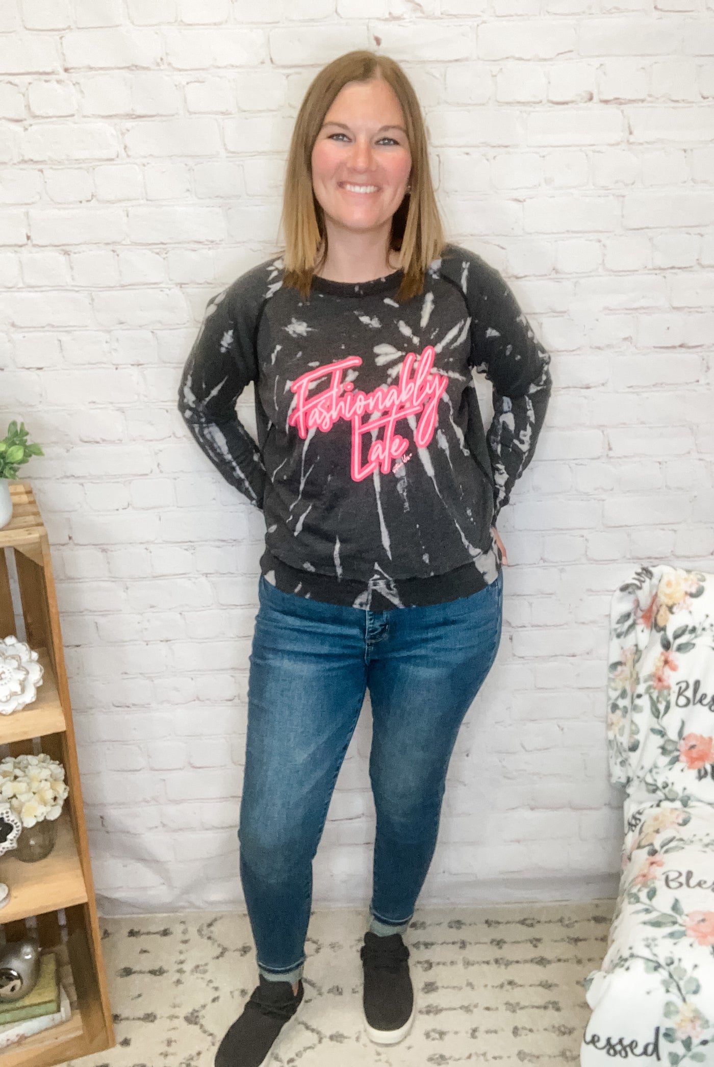 Fashionably Late Black Spiral Pullover