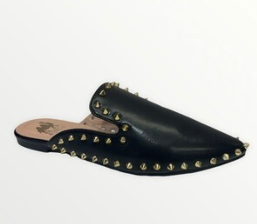 On Point Black Studded Mule Shoes
