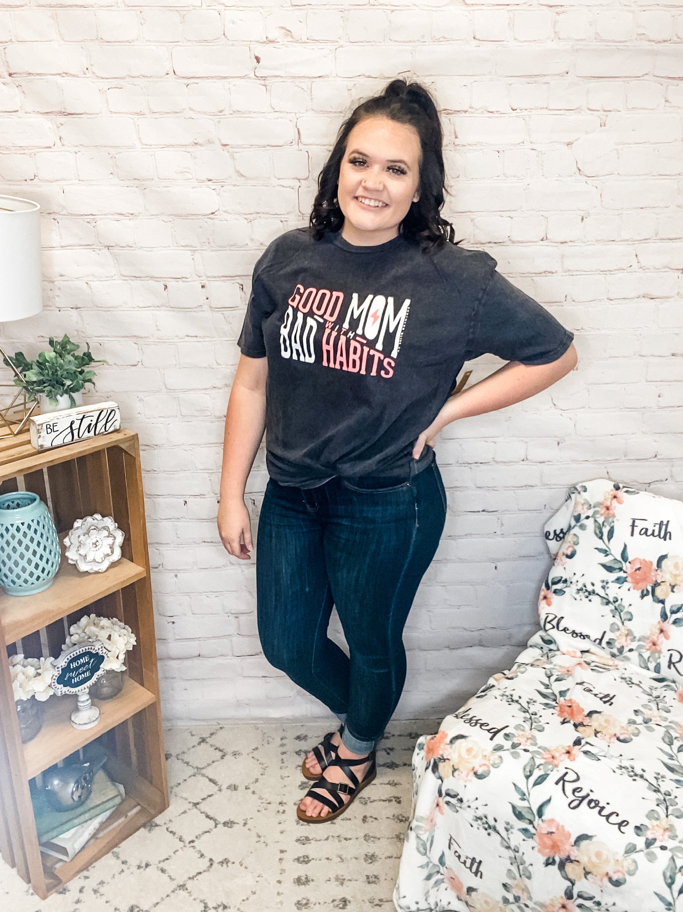 Good Mom Bad Habits Mineral Wash Graphic Tee