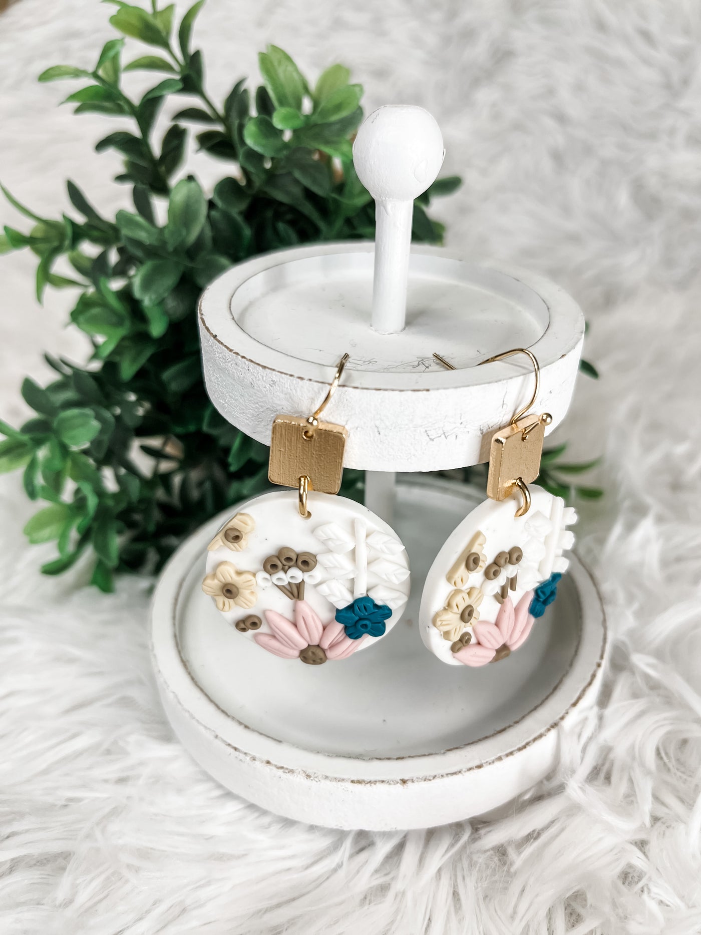 Too Cute To Be True! Round White Clay Earrings